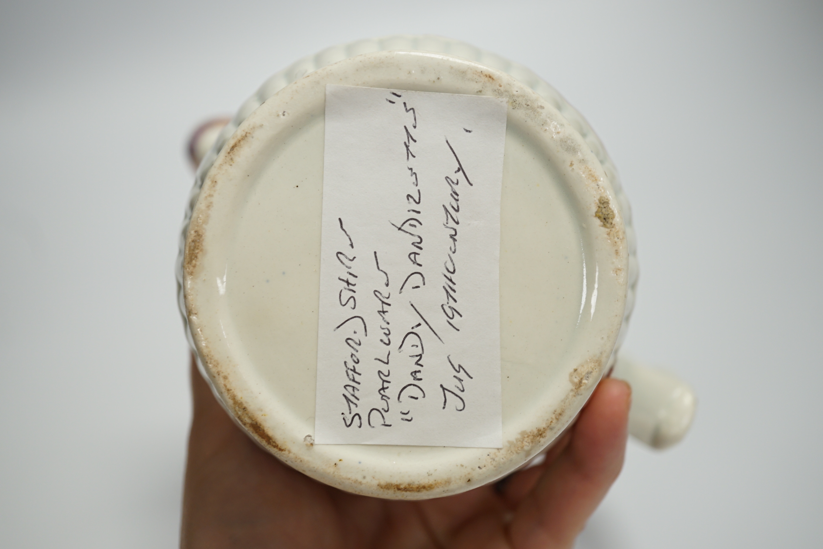 A relief moulded 19th century Staffordshire pearlware jug, 15cm high***CONDITION REPORT***PLEASE - Image 4 of 4