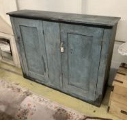 A 19th century French painted pine two door side cabinet, width 161cm, depth 41cm, height 125cm***