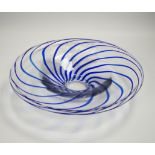 A Murano blue striped glass dish attributed to Carlo Moretti, 30cm diameter***CONDITION REPORT***
