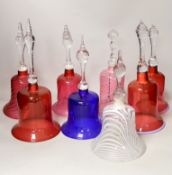 Eight Victorian coloured glass hand bells, tallest 34cm***CONDITION REPORT***PLEASE NOTE:-