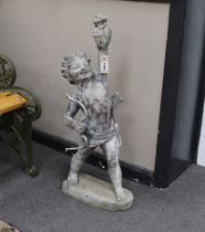 A Bromsgrove Guild lead garden ornament, “Love the Pedlar” with bow, height 80cm***CONDITION