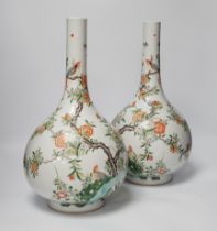 A pair of modern Chinese Kangxi style famille verte bottle vases, 40cm high***CONDITION REPORT***