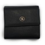 A Chanel black leather folded wallet double hook Coco mark black, circa 2005-2006, width 10cm, depth