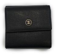 A Chanel black leather folded wallet double hook Coco mark black, circa 2005-2006, width 10cm, depth