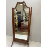 An Edwardian Sheraton revival satinwood cheval mirror, width 71cm, height 172cm***CONDITION