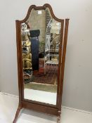 An Edwardian Sheraton revival satinwood cheval mirror, width 71cm, height 172cm***CONDITION