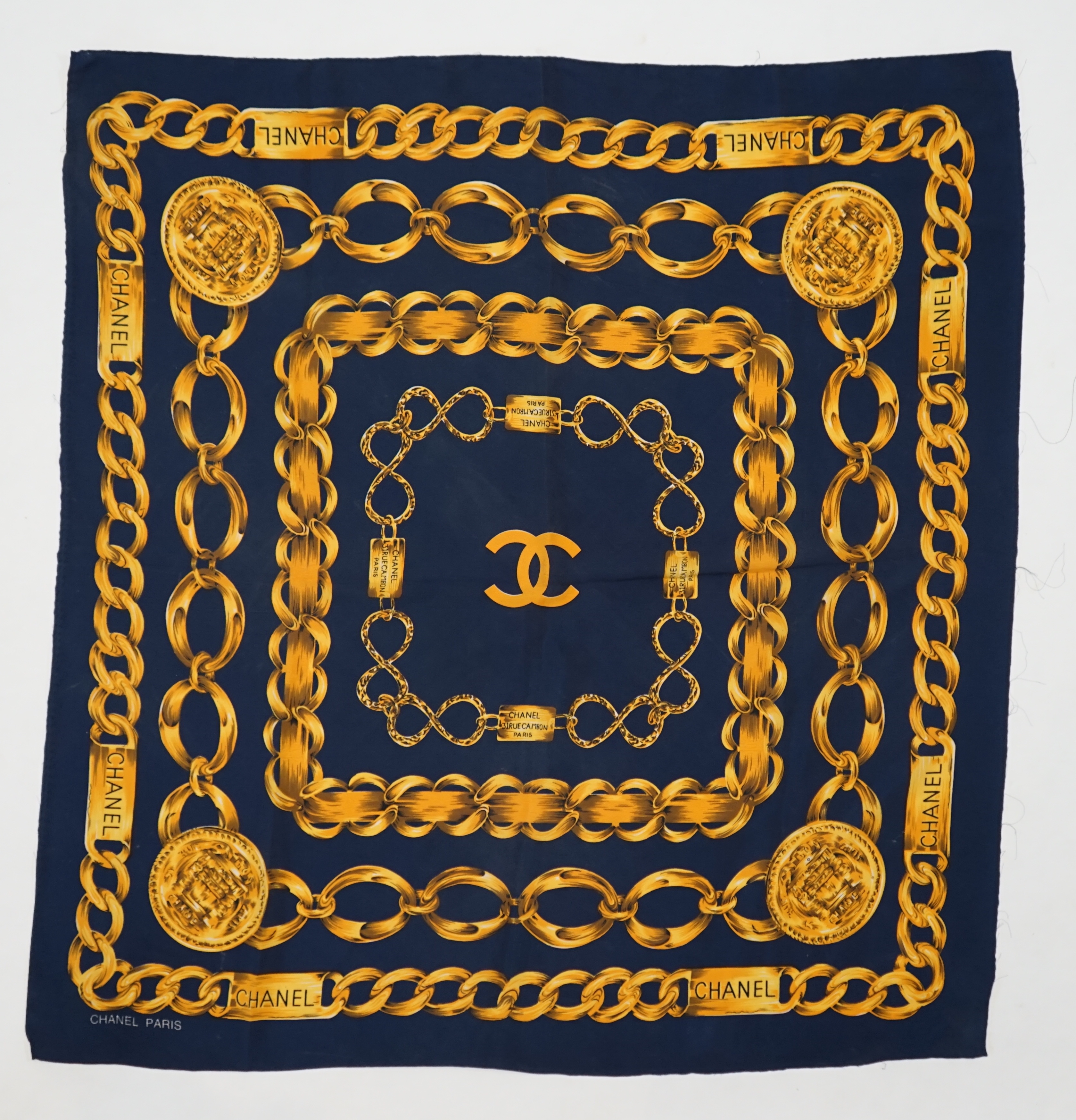 A Chanel Blue Chain large silk scarf, 80cm x 80cm***CONDITION REPORT***Very good condition.PLEASE - Image 2 of 4