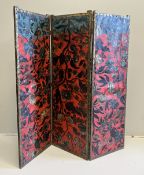 A 19th century Spanish leather three fold dressing screen re-painted by Ricardo Cinalli for the