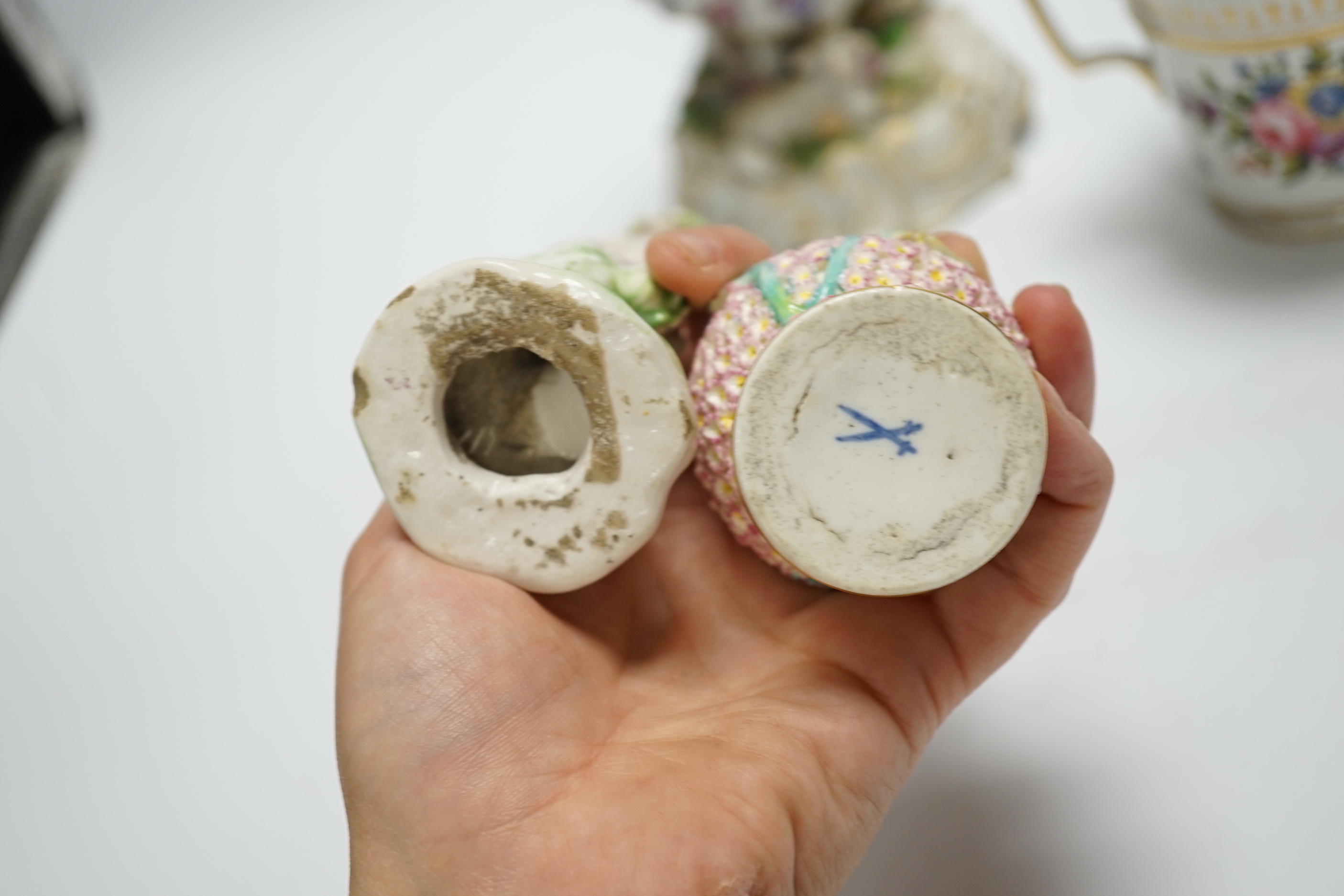 A late 19th century Continental porcelain figure of a lady, a Pinxton-type chocolate cup and - Image 3 of 6