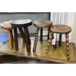 Four assorted French milking stools, largest width 24cm, height 39cm***CONDITION REPORT***PLEASE