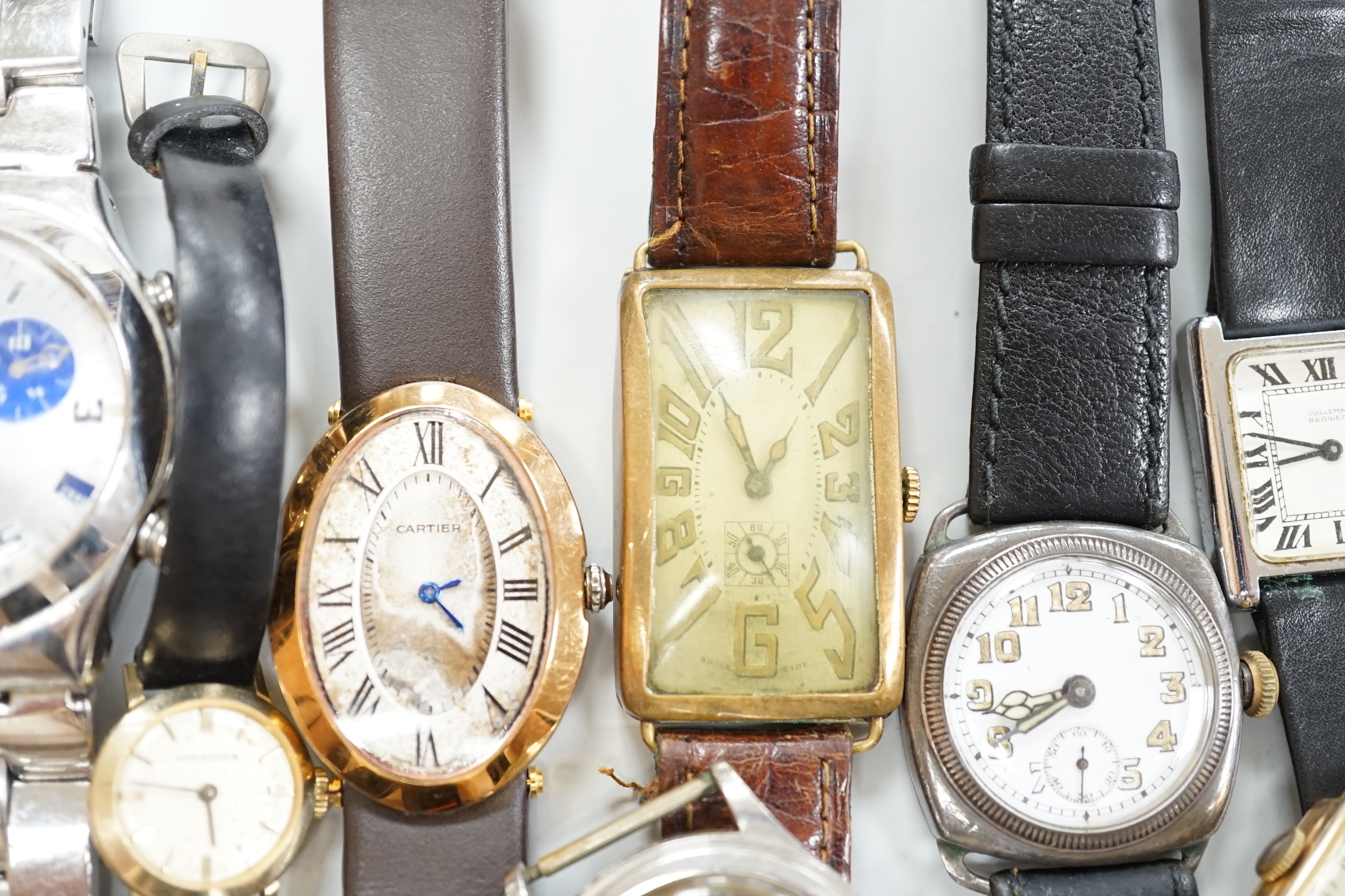 Five gentleman's assorted wrist watches including Swatch and early 20th century white metal and - Image 4 of 6