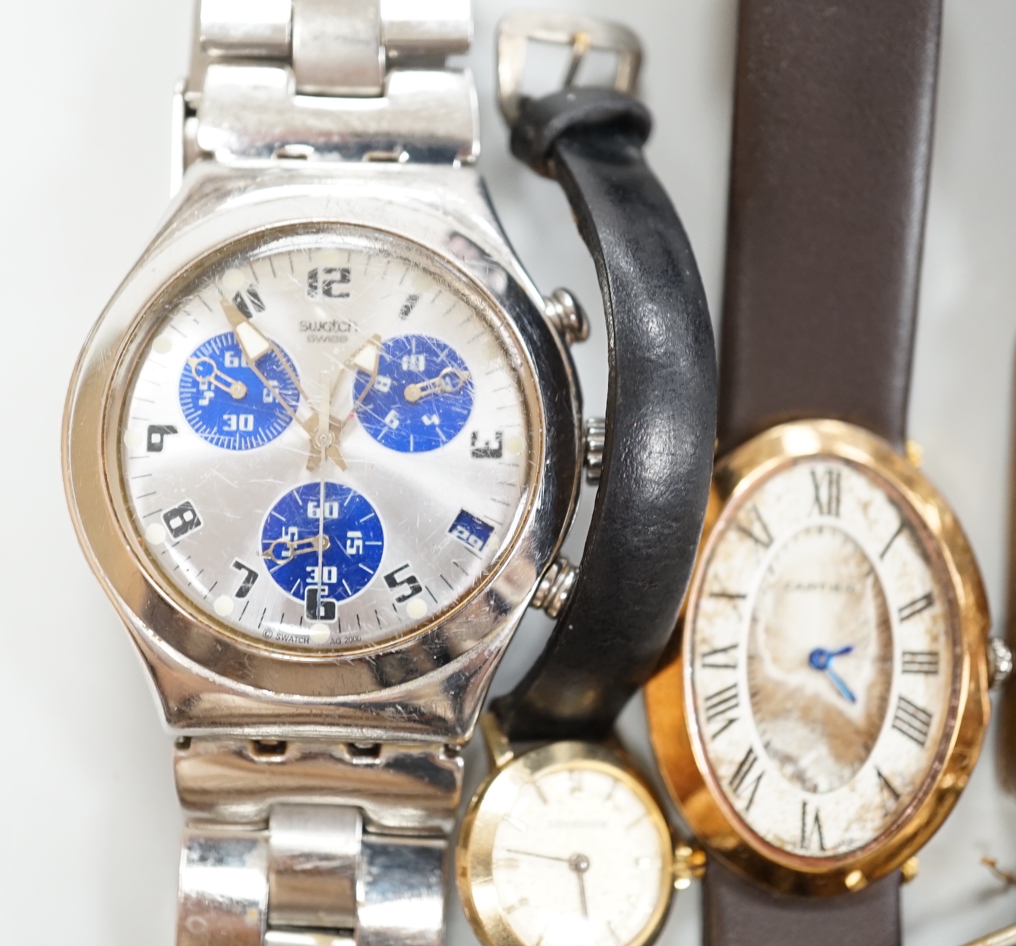 Five gentleman's assorted wrist watches including Swatch and early 20th century white metal and - Image 2 of 6