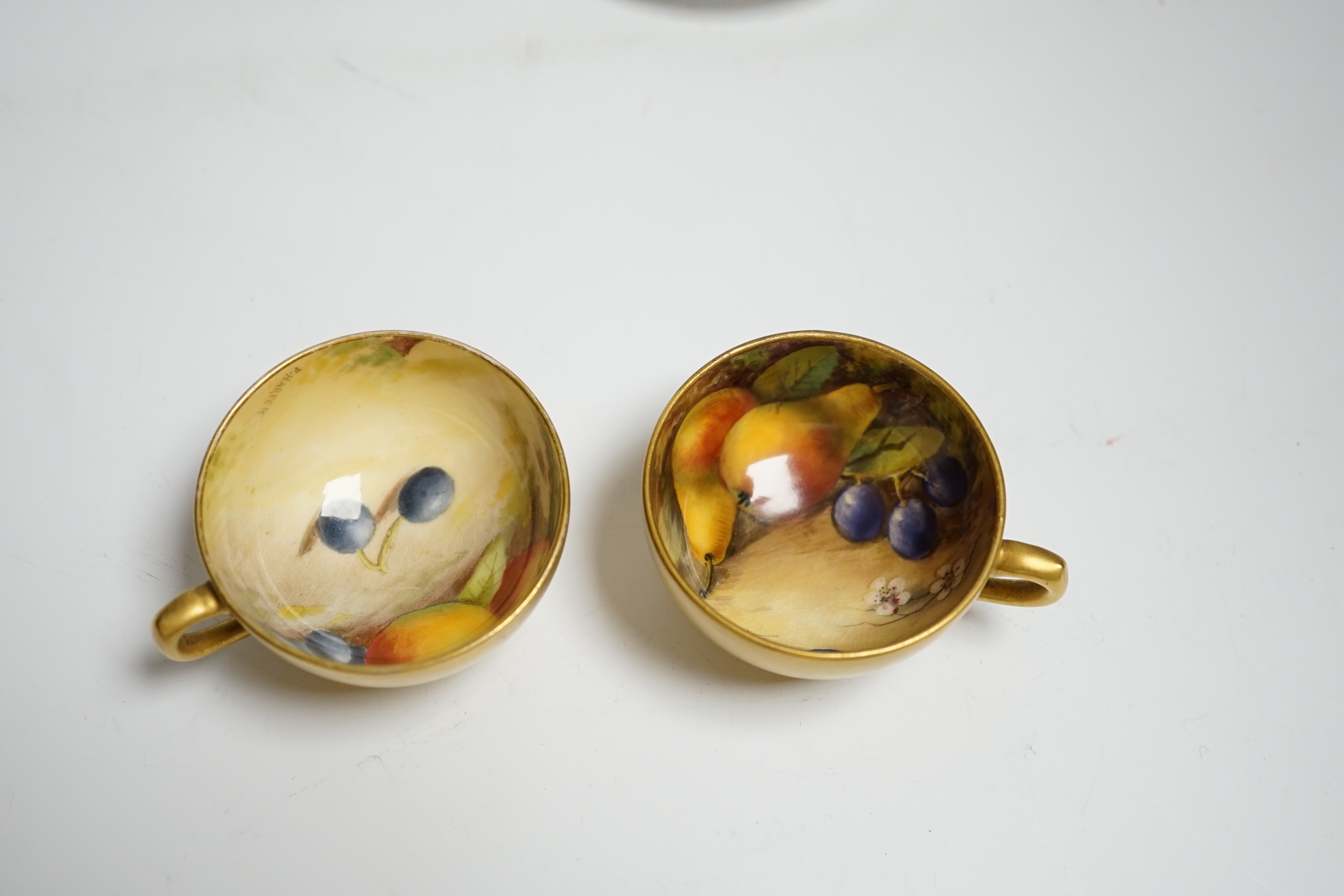 A pair of Royal Worcester fruit painted miniature cabinet cups and saucers, signed F. Harper and W. - Image 3 of 5