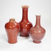 Three Chinese sang de boeuf glazed vases, largest 18cm high***CONDITION REPORT***PLEASE NOTE:-