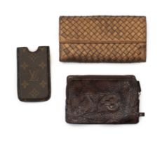 A Bottega Veneta purse, a Y-3 purse/wallet and a Louis Vuitton phone case, Bottega Veneta wallet
