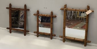 Three 19th century French rectangular faux bamboo wall mirrors, largest width 41cm, height 54cm***