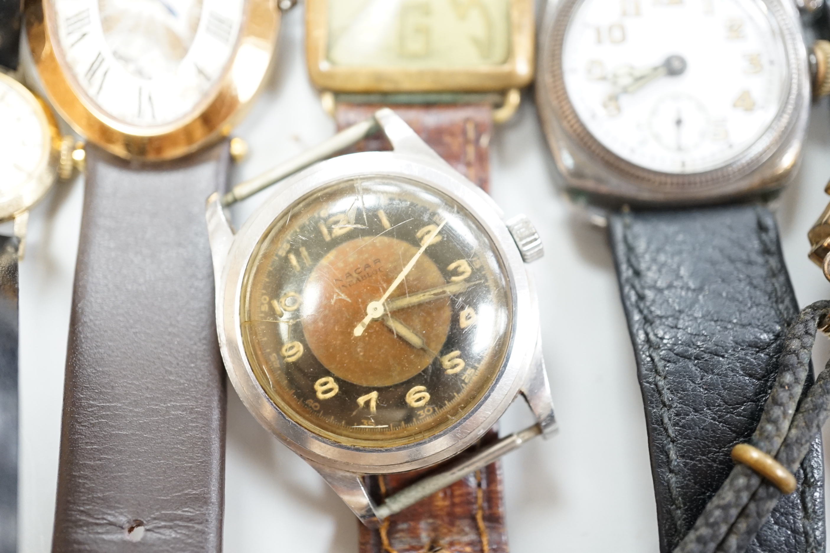 Five gentleman's assorted wrist watches including Swatch and early 20th century white metal and - Image 6 of 6