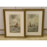 Walter Cannon (1887-1913), pair of watercolours, Shipping at sea, signed, 37 x 22cm***CONDITION