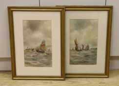 Walter Cannon (1887-1913), pair of watercolours, Shipping at sea, signed, 37 x 22cm***CONDITION