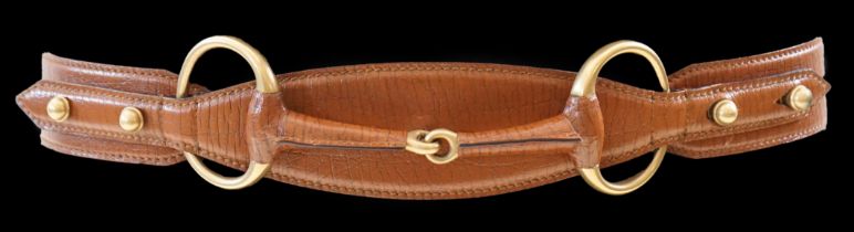 A Gucci horse bit belt in tan leather and gold, made in Italy, Size 90/36***CONDITION REPORT***