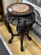 A Chinese hongmu and rouge marble vase stand, diameter 40cm, height 61cm***CONDITION REPORT***PLEASE