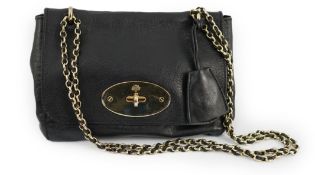 A Mulberry small Lily black leather handbag with gold tone and black leather chain strap with dust