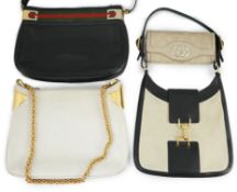 Three vintage Gucci hand bags and clutch wallet: Gucci Web Sherry Line shoulder bag in black leather