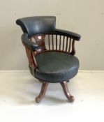 A late Victorian walnut swivel desk chair, width 60cm, depth 55cm, height 87cm***CONDITION