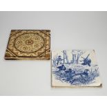 Ten Mintons Aesthetic period tiles and three Wedgwood blue and white tiles, approx 15cms square***