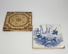 Ten Mintons Aesthetic period tiles and three Wedgwood blue and white tiles, approx 15cms square***