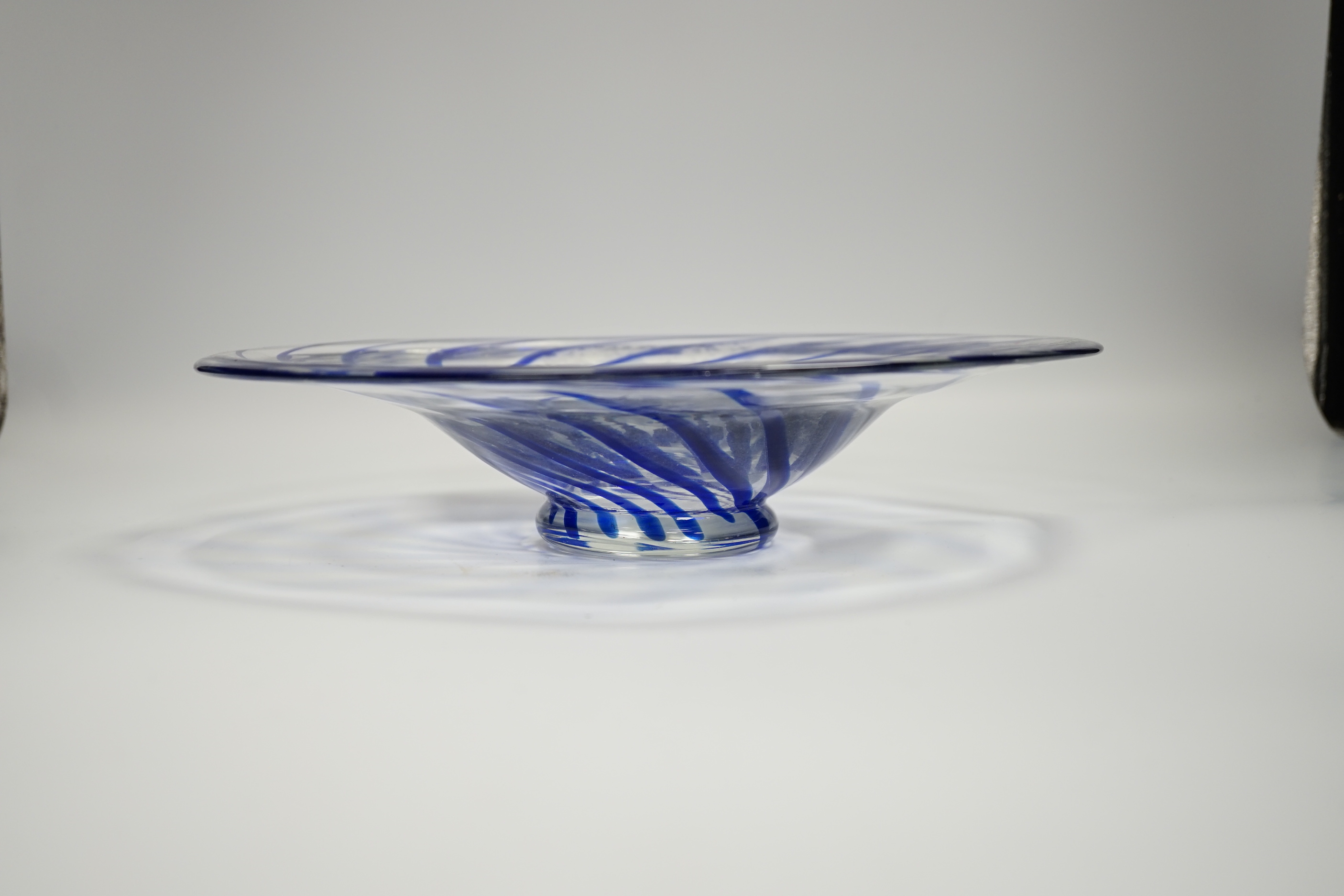 A Murano blue striped glass dish attributed to Carlo Moretti, 30cm diameter***CONDITION REPORT*** - Image 2 of 3