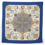 A Rolex blue sapphire statement silk scarf, watch motif with hand rolled hems, light blue and