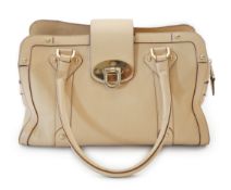 A Mulberry Fitzrovia beige tote/shoulder bag with gold metalware and dust bag, width 27cm, depth