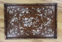 A Chinese mother of pearl inlaid hongmu tray, 47x70cm***CONDITION REPORT***PLEASE NOTE:- Prospective