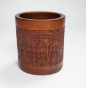 A 20th century bamboo bitong, carved with Chinese characters, bamboo and other foliage, 11.5cm