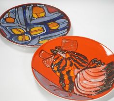 Two Poole Pottery Delphis chargers, one Carol Cutter, the other unsigned, each 36cm in diameter***