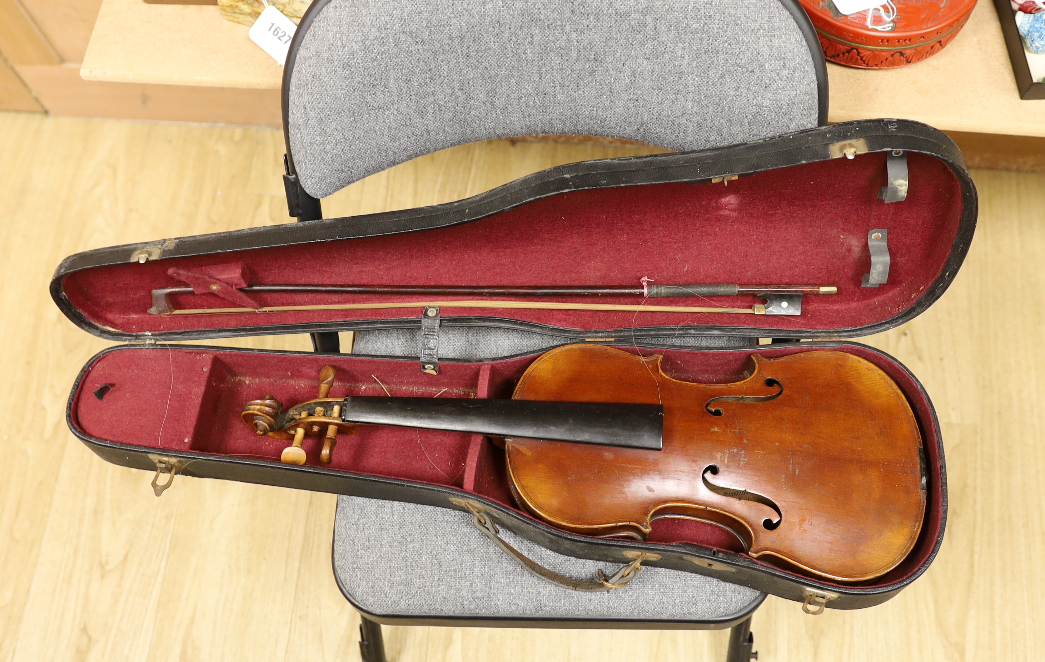 A German Stradivarius style violin, late 19th century, cased***CONDITION REPORT***PLEASE NOTE:- - Image 13 of 13