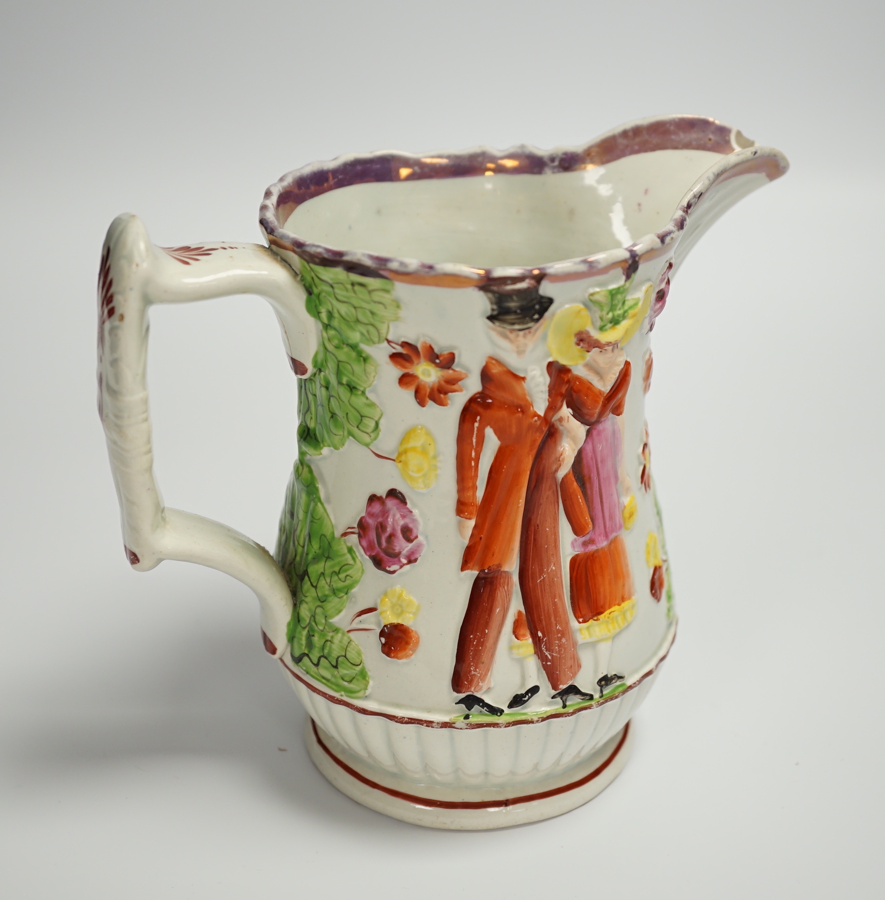 A relief moulded 19th century Staffordshire pearlware jug, 15cm high***CONDITION REPORT***PLEASE - Image 3 of 4