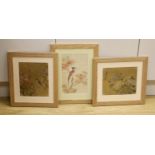 18th / 19th century Chinese School, three watercolours on silk, Birds of Paradise and flowers,