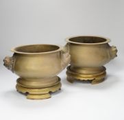 A pair of Chinese bronze lion mask censers and stands, 18cm high***CONDITION REPORT***PLEASE