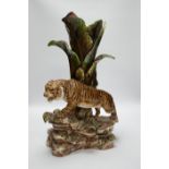 An early 20th century Continental majolica tiger vase, impressed 2032 to the base, 47cm high***