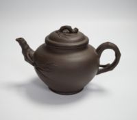 A mid 20th century Chinese Yixing teapot, signed, with bamboo design, 11cm high***CONDITION