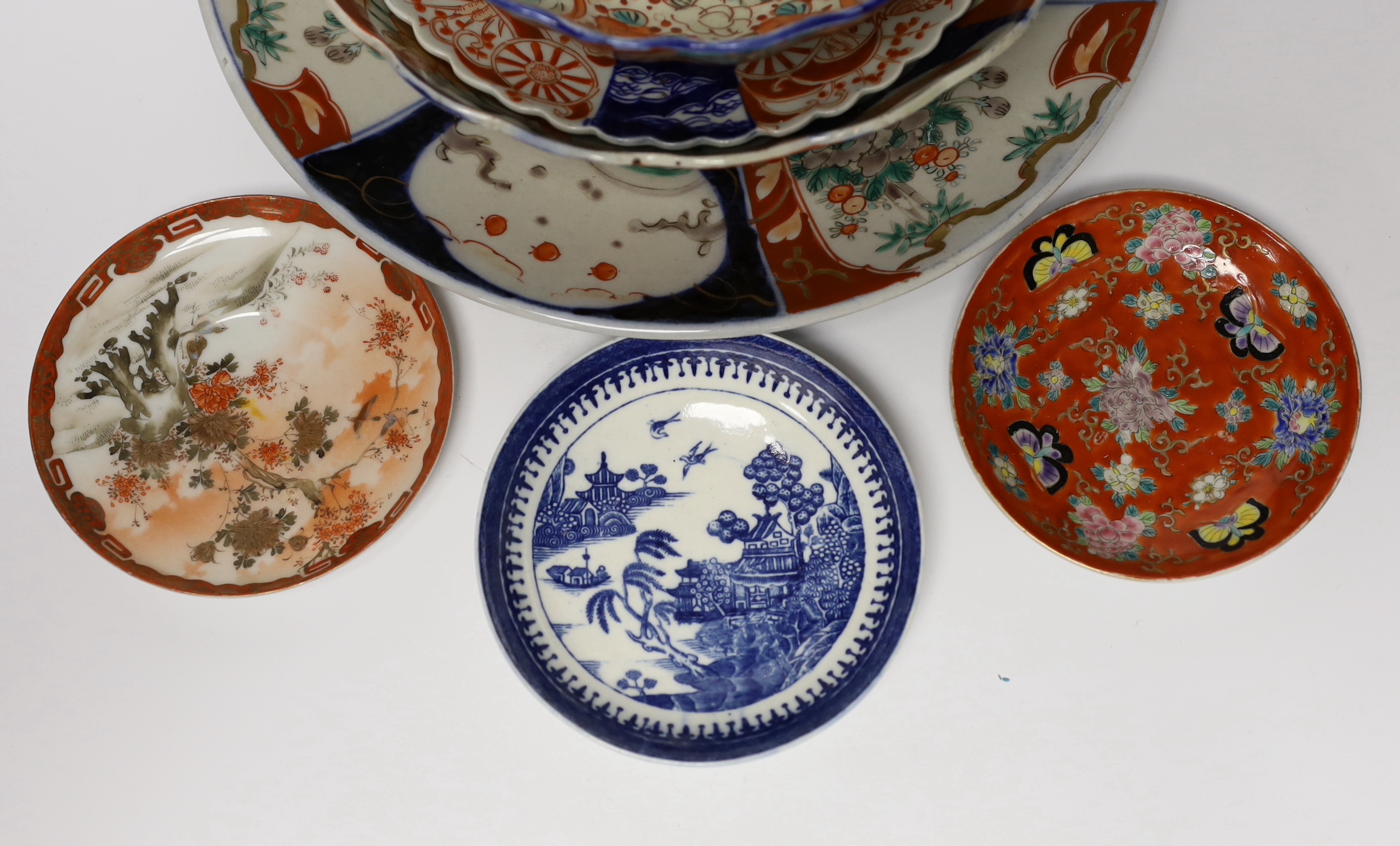 A group of Japanese Imari and kutani together with a Worcester blue and white saucer and a Chinese - Image 3 of 8