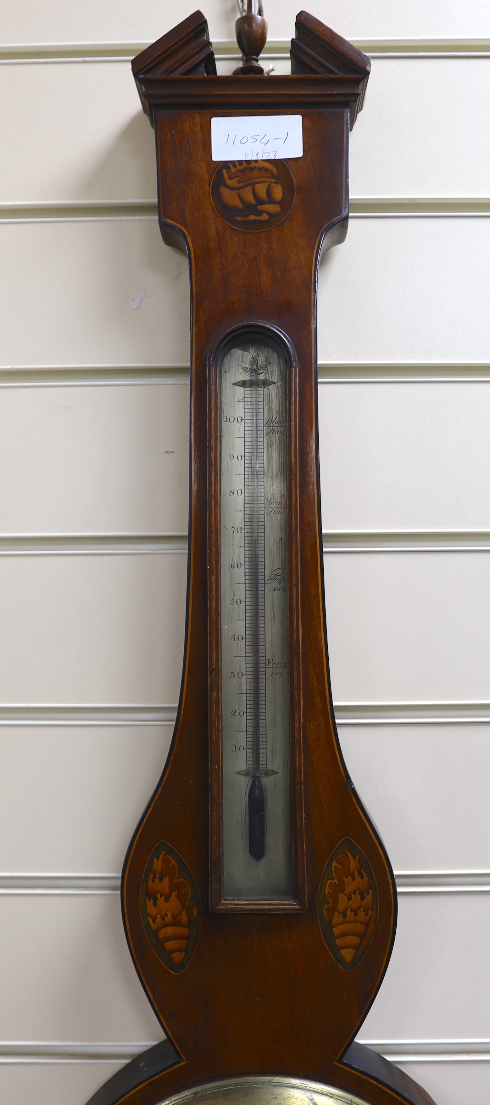 An early 19th century inlaid mahogany wheel barometer, marked Dubini, London, height 100cm*** - Image 3 of 3