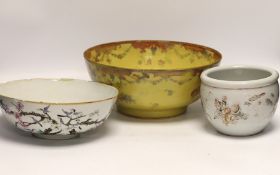 Two Chinese famille rose bowls and a small jardiniere***CONDITION REPORT***PLEASE NOTE:- Prospective