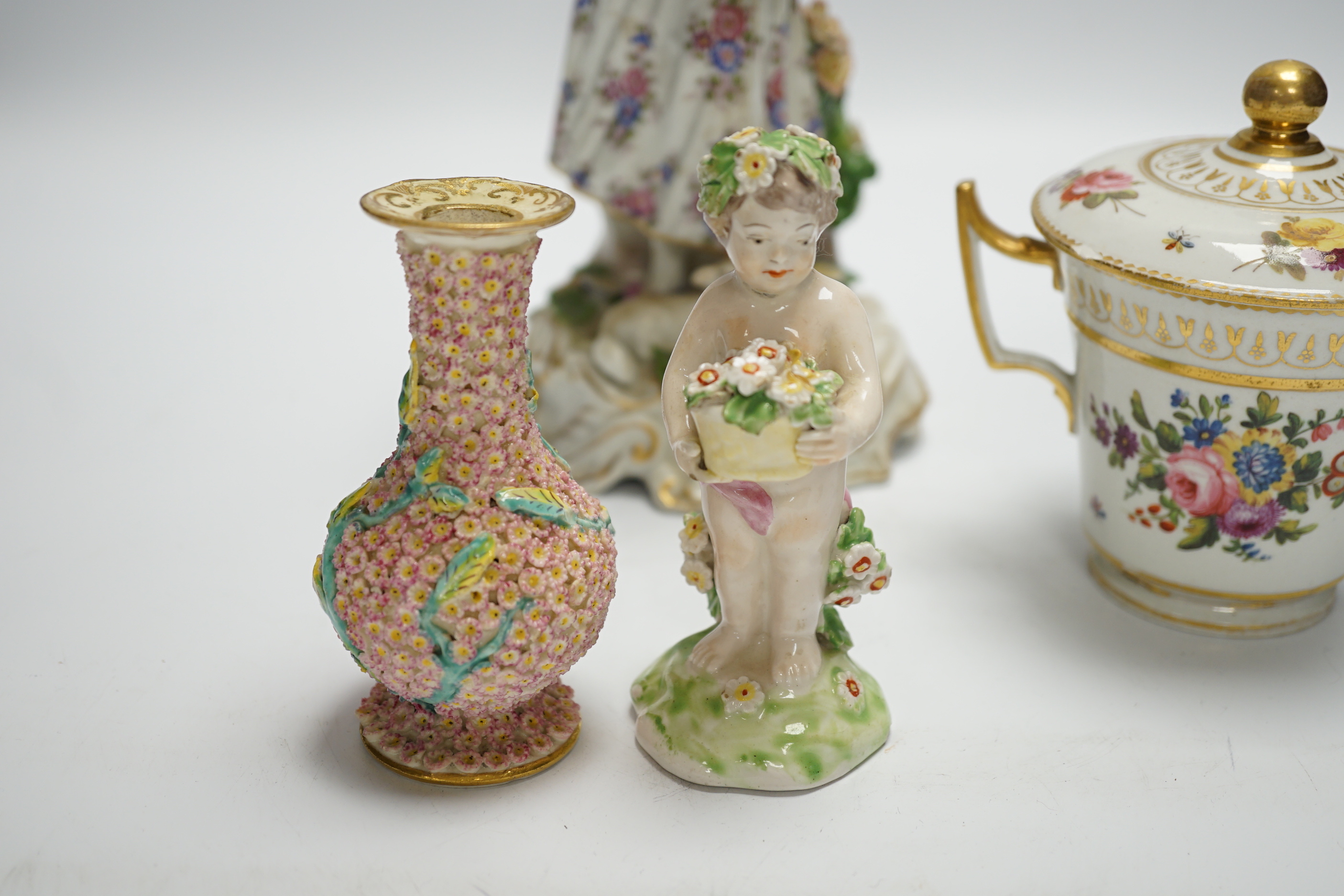 A late 19th century Continental porcelain figure of a lady, a Pinxton-type chocolate cup and - Image 2 of 6