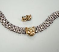 A modern Italian silver and 750 yellow metal necklace and pair of matching earrings, with leopard'