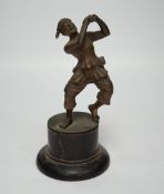 A small bronze figure of a Javanese dancer on a wooden base, 18.5cm***CONDITION REPORT***PLEASE
