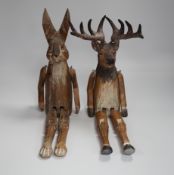 A of novelty jointed carved wooden Deer and similar Hare - 43cm***CONDITION REPORT***PLEASE NOTE:-