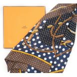 A Hermès Carre 70 Clic-Clac a Pois silk scarf, Black/Tea, boxed, 65cm x 65cm***CONDITION REPORT***